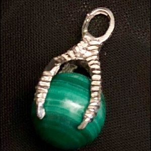 Malachite ball in a sterling silver claw pendent